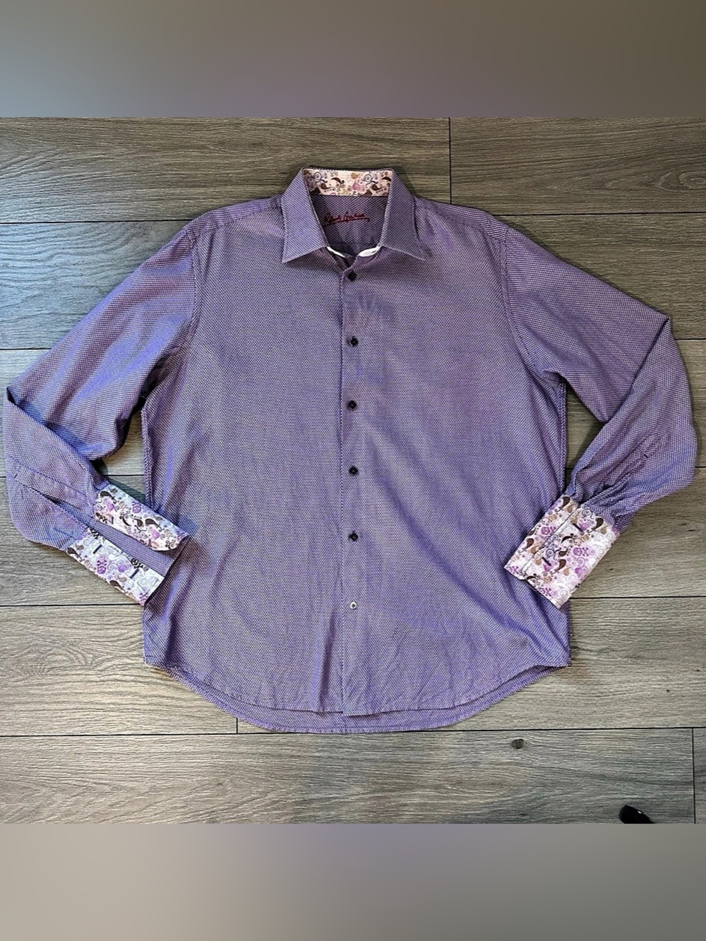 Robert Graham Men’s Size L/XL 43 17 Purple Skull Long Sleeve Button Up Flip Cuff